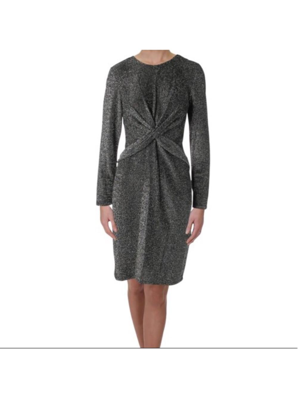 NWT Michael Kors LONG-SLEEVE TWIST-WAIST METALLIC DRESS Size Medium